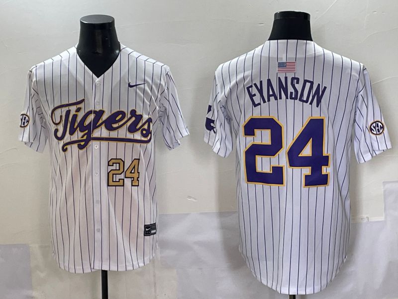Men 2025 LSU Tigers #24 Eyanson White Stripe Nike Joint Name Nike NCAA Jersey style 5